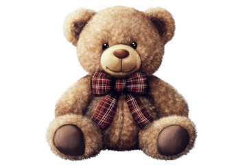 Obraz premium teddy bear with tartan bow on transparent background