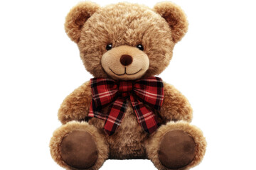 Obraz premium teddy bear with tartan bow on transparent background