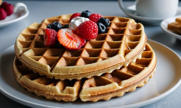 Crispy Waffles with Fresh Berries and Cream