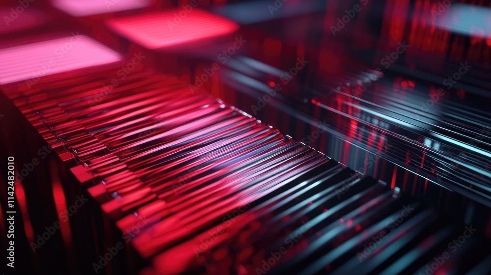 Poster a close-up shot of a microchip on a highly reflective glass, creating a dramatic double-vision effec