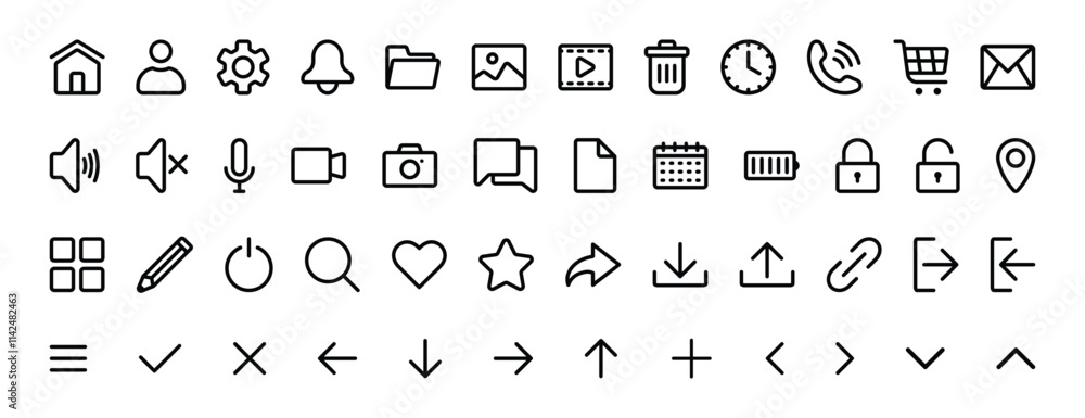 Aufkleber icon set for user interface, app, website. simple line icons essential for software, ui, web and des
