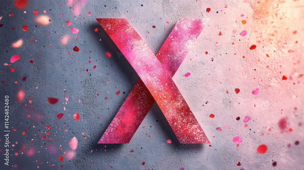 Poster vibrant abstract background featuring the letter x with colorful petals in motion over a textured su