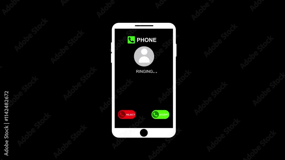 Aufkleber smartphone screen depicting incoming call. display shows a silhouette user profile, accept or reject