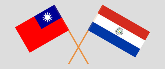 Crossed flags of Taiwan and Republic of Paraguay. Official colors. Correct proportion. Vector illustration