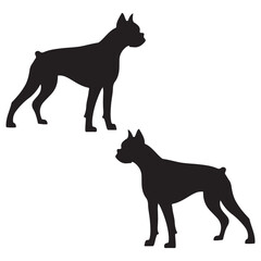 Boxer dog Silhouette, Boxer dog Vector Silhouette, Boxer dog cartoon Silhouette, Boxer dog illustration, dog icon Silhouette, Boxer dog Silhouette illustration