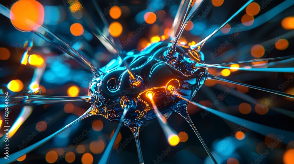 Poster strategy and planning concept. abstract microbial structure with glowing elements