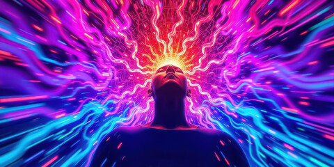 Mind expansion experience digital art psychedelic visualization abstract environment close-up view consciousness