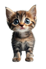 Obraz premium A cute kitten with large blue eyes and striped fur, looking curiously forward on white background , cut out. 