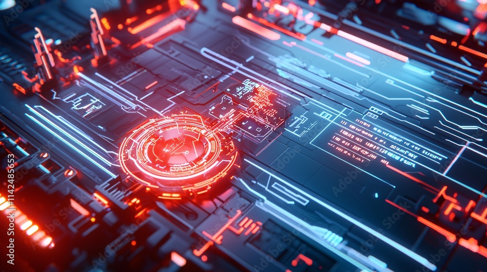 Poster strategy and planning concept. futuristic interface with neon glow and patterns