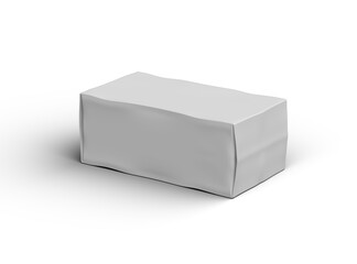 Rendered image of a white rectangular dented box on a transparent background