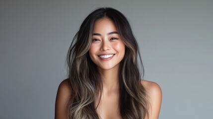 Fototapeta premium Woman, back and healthy hair in studio for wellness, cosmetics and growth by pink background. Girl, model and natural coil with balayage, shine and clean glow with texture, results or transformation