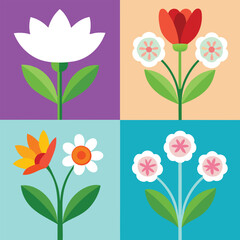 4 different styles of spring flowers vector.eps
