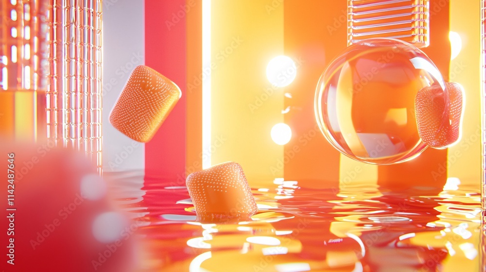 Poster strategy and planning concept. abstract colorful composition with spheres and textures
