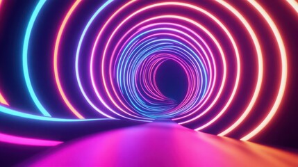 Obraz premium Neon Circular Tunnel Abstract Light Design