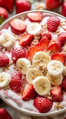 Close-Up of a Bowl of Fresh Strawberries and Bananas, Representing Healthy Eating, Vibrant Colors, and Natural Nutrition