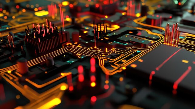 A conceptual image of a quantum microchip layout, with quantum pathways and qubits interacting in a digital grid pattern