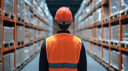 Warehouse worker overseeing operations in storage facility