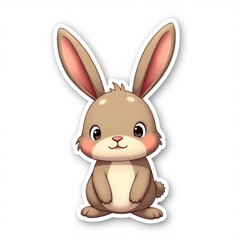 Obraz premium Adorable cartoon bunny rabbit with soft brown fur, big eyes, and pink cheeks, perfect for children's illustrations.