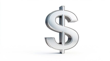 Fototapeta premium Polished Metallic Dollar Symbol Isolated in 3D on White Backdrop