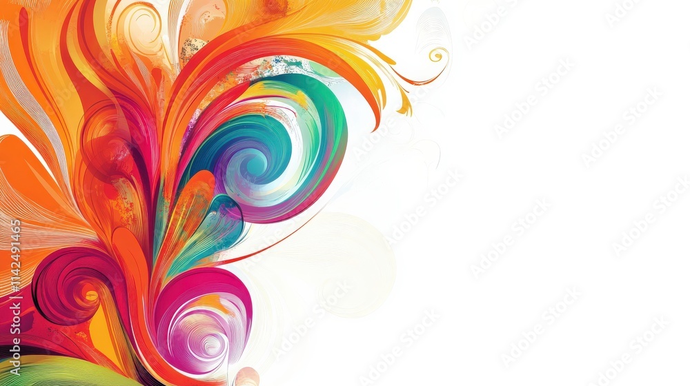 Poster vibrant abstract swirls of colorful curves and whimsical designs creating a dynamic artistic express