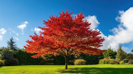 Vibrant Autumn Maple Tree in Lush Park Landscape