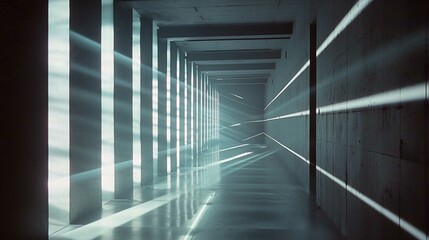 Obraz premium Empty Office Corridor with Modern Architecture and Natural Light