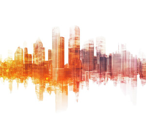 Abstract city skyline with vibrant colors on a white isolated background.