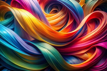 Naklejka premium Colorful Ribbons, Abstract Ribbon Art, Rainbow Ribbons, Silk Ribbons Photography, Twisted Ribbons, Flowing Ribbons Background