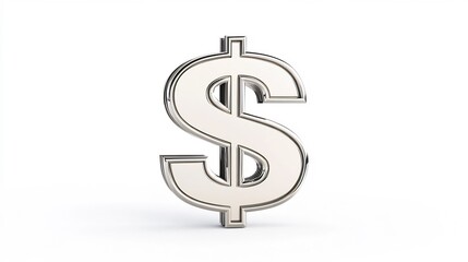 Shiny Metallic Dollar Symbol 3D on White Background