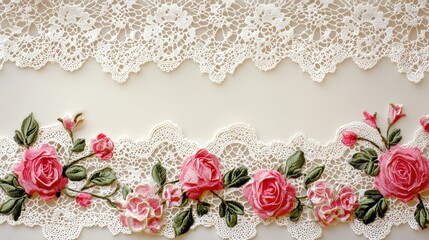 An elegant lace border with floral accents, adding a romantic touch to Valentine's Day materials