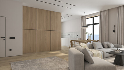 Modern style conceptual interior room 3d illustration