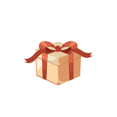 A cheerful illustration of a gift box wrapped in brown paper and tied with a festive red ribbon, perfect for adding a touch of holiday cheer to your designs.