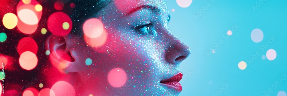 Aufkleber sparkling portrait with festive bokeh and glitter effects in abstract style