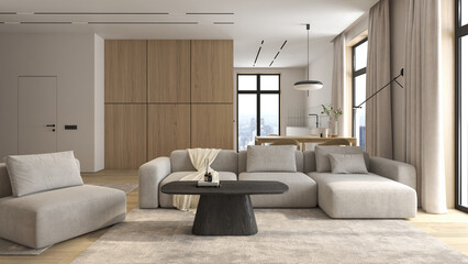 Modern style conceptual interior room 3d illustration