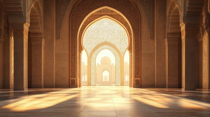 Obraz premium Sunlit Grandeur: An Architectural Marvel of Islamic Design