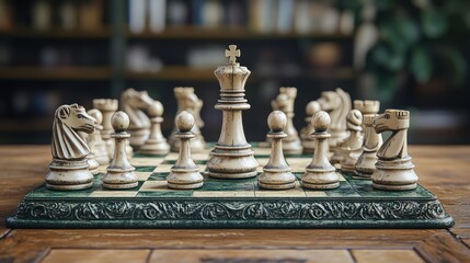 Chessboard with King in center, strategy, game, competition.