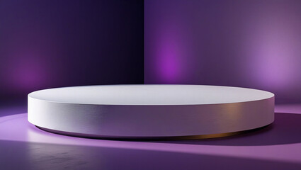 3D rendering white circular podium on purple background High quality isolated background