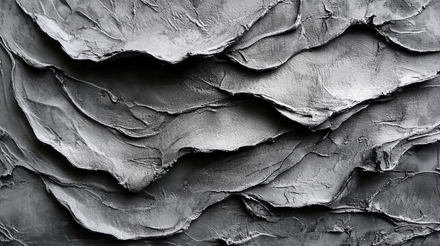 Textured grey background with layered, wavy patterns creating depth and interest. surface showcases unique, artistic design that evokes sense of modernity and sophistication