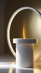 3D rendering white circular podium on gold background High quality isolated background