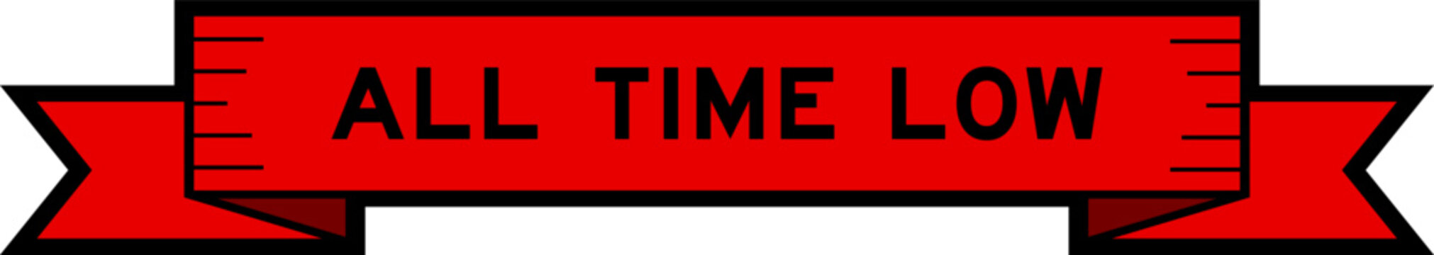Ribbon label banner with word all time low in red color on white background