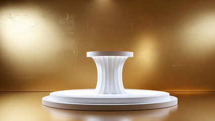 3D rendering white circular podium on gold background High quality isolated background