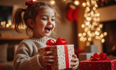 Joyful girl with Christmas gifts
