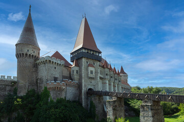Romania Corvin Castle on a cloudy summer day