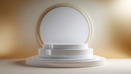 3D rendering white circular podium on gold background High quality isolated background