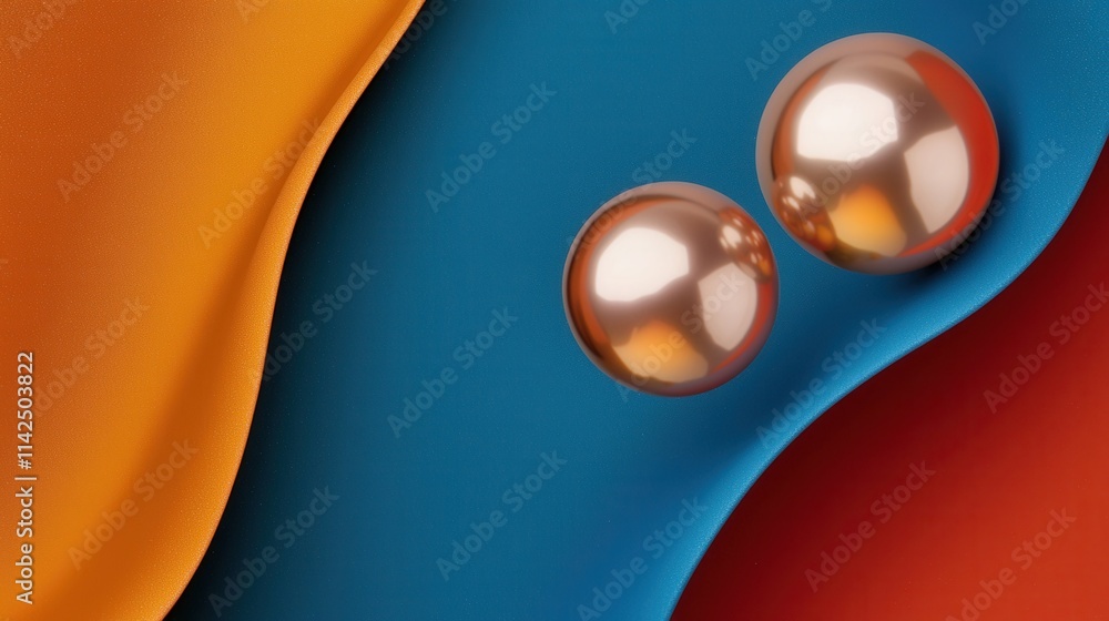 Poster elegant design with smooth textures and glossy spheres on colorful background