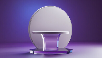 3D rendering white circular podium on purple background High quality isolated background