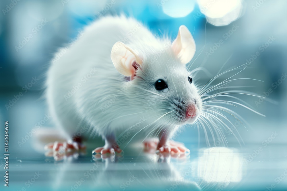 Poster close-up of a lab rat in a scientific setting, capturing the intricacies and details of its features