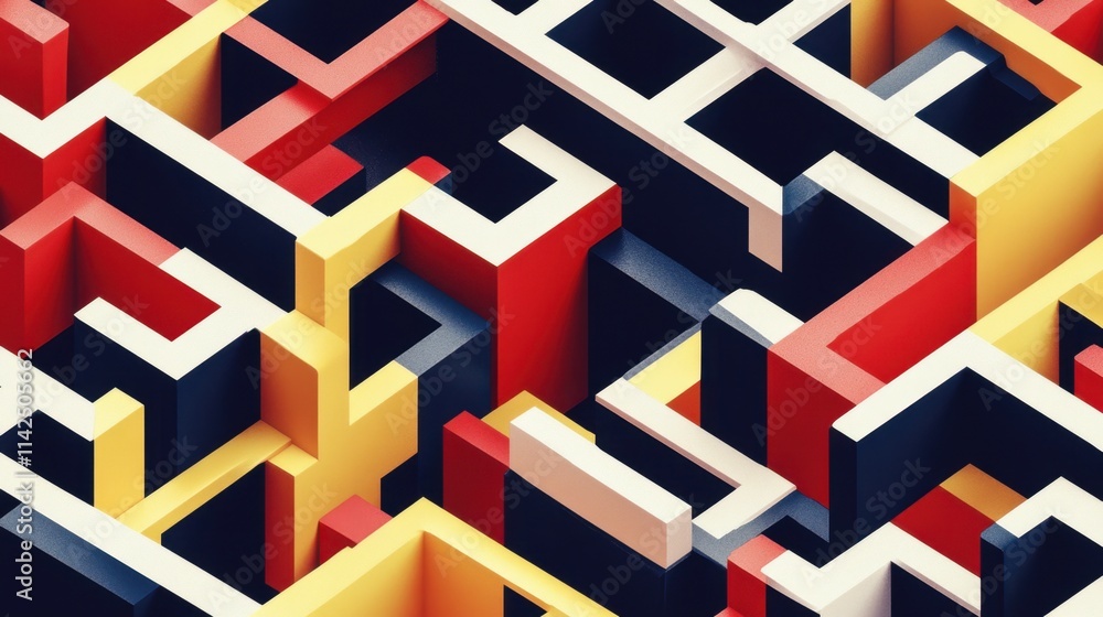 Poster colorful abstract maze pattern in 3d with complex geometric shapes