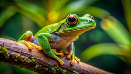 Obraz premium Cuban Tree Frog Juvenile Habitat: Documentary Photography of Endangered Amphibians