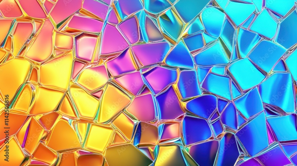 Poster abstract multicolored mosaic glass background with vibrant geometric patterns and radiant light refl